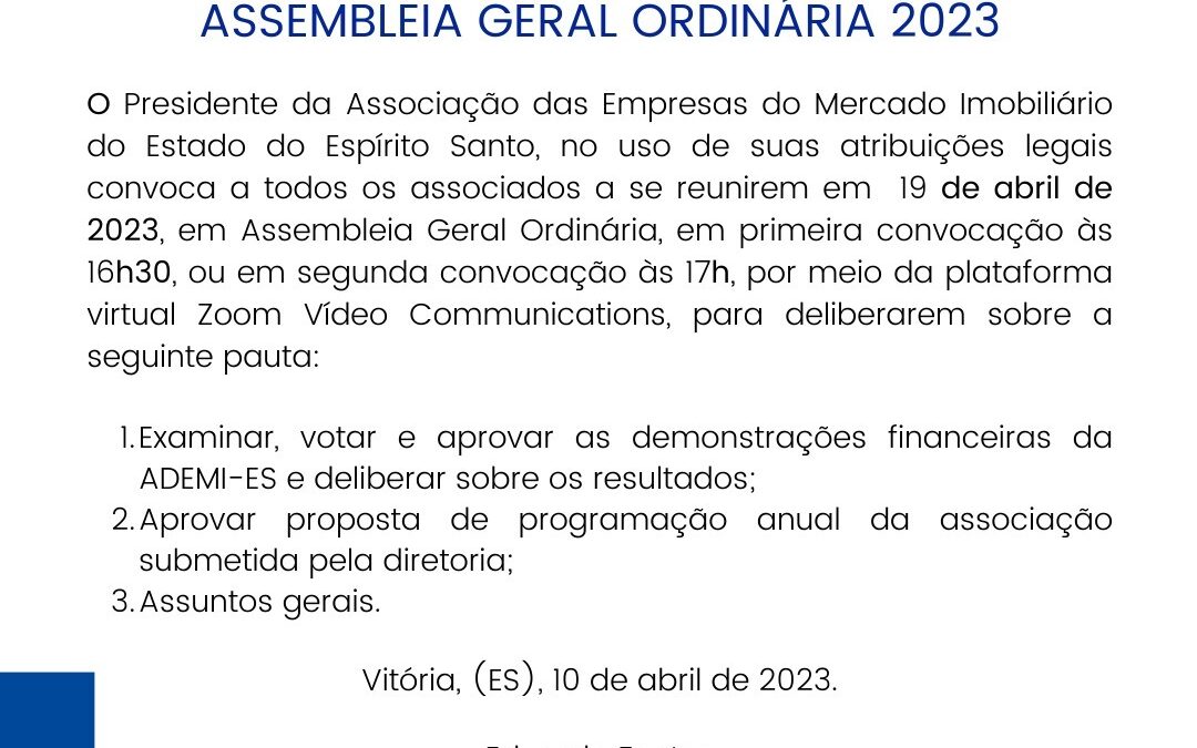 Edital de Convocação da Assembleia Geral Ordinária ADEMI-ES