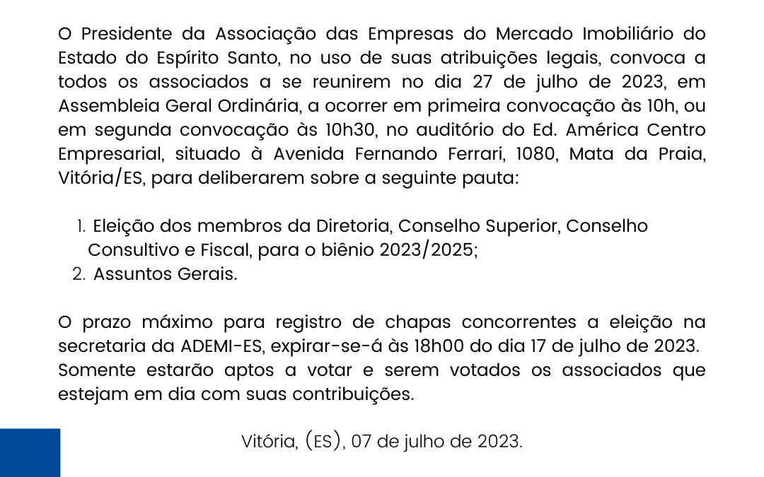 AGO Eleição Diretoria Ademi-ES